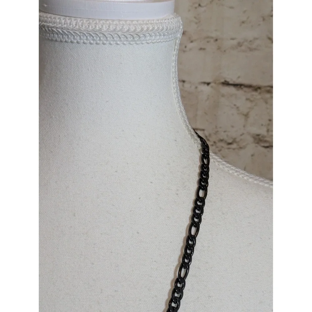 Abstract Mother Of Pearl Pendant Necklace Mosaic Style Artsy Artisan Black Chain